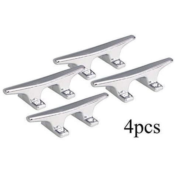 Pactrade Marine Boat Chrome Plated Flat Top Hollow Base Zamak 6'' Cleat for Docking 2 Pairs Set of 4