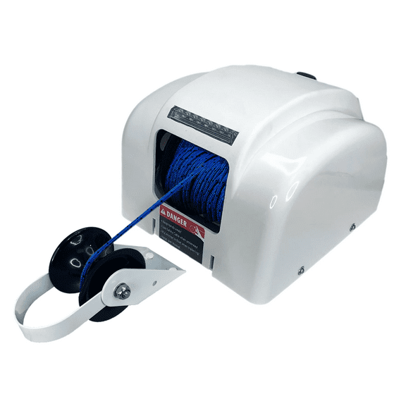Pactrade Marine Boat Electric Anchor Winch Up to 45lb (20kg) LED Light Wireless Remote Control 12V 100ft Braided Blue Line 700lb (317.5kg) Break Strength Salt Water Power UP/Free Fall Down (White)