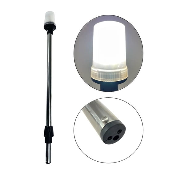 Pactrade Marine Boat LED All Round Anchor Navigation Stainless Steel Pole Light Black Base Clear Lens PA Housing 10-24VDC/2.5W Nature White 2NM Surface Mount IP:65 250 Lumen LM RoHS CE Certified (24")