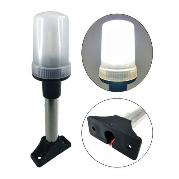 Pactrade Marine Boat LED All Round Anchor Navigation Stainless Steel Pole Light Black Base Clear Lens PA Housing 10-24VDC/2.5W Nature White 2NM Surface Mount IP:65 250LM RoHS CE Certified (7-3/4")