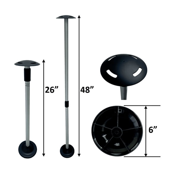 Pactrade Marine Boat Pontoon Cover Support Pole Adjustable Telescopic Anodized Aluminum Mushroom Top 1-1/4" Diameter Tube / Injected PP Tall Short Round Base (26-48") (Without Webbing Straps)