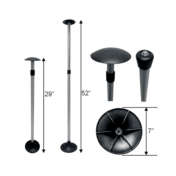 Pactrade Marine Boat Pontoon Cover Support Pole Adjustable Telescopic Height Mushroom Top Aluminum / Injected PP Tall Short Round Base Snap-on Fastener Tip & Rubber Cap (Length: 29" - 52")