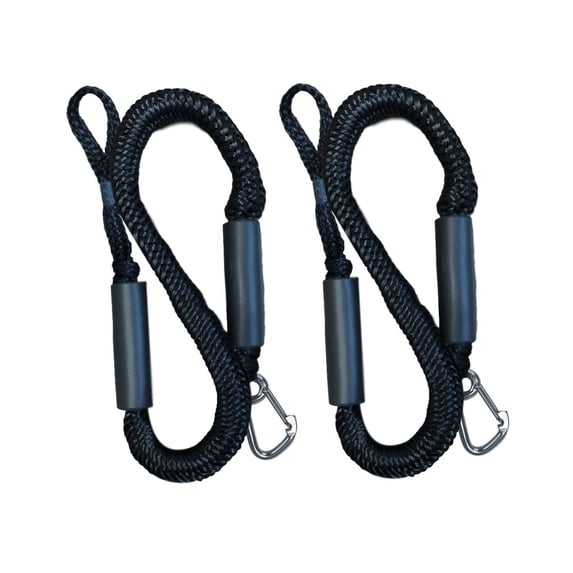 Pactrade Marine Boat Pontoon Kayak PWC Jet Ski Bungee Dock Line Mooring Rope 4'-5.5' with SS316 Snap Hook Salt and Fresh Water Use 2 Pack (Black)