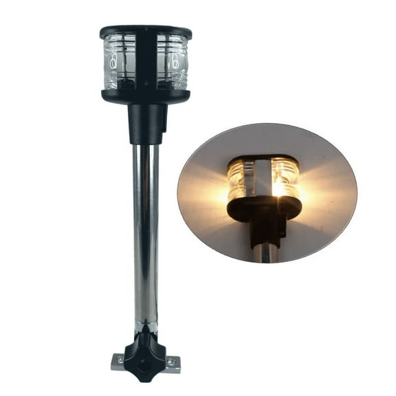 Pactrade Marine Boat Pontoon LED 10'' Foldable with Knob Dual Mount Anchor Light Stainless Steel Pole All Round and Masthead 12V DC Chrome Plated Zinc Base