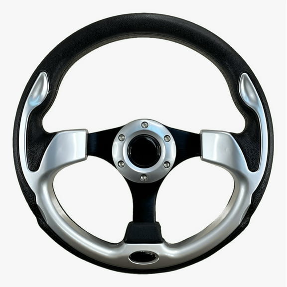 Pactrade Marine Boat Pontoon Non-Magnetic Steering Wheel Aluminum Frame Polyurethane (PU) Sleeves 3 Spokes 12-1/2" Diameter Aluminum Hub with 3/4" Tapered Bore (Silver, Black Spokes)