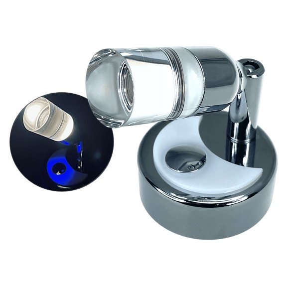 Pactrade Marine Boat RV Auto Warm White Cylinder LED Adjustable Swivel Neck Joint Satin Nickel Aluminum Reading Light 10-15V 2W Touch Switch Non-Magnetic Blue Night Light (1)