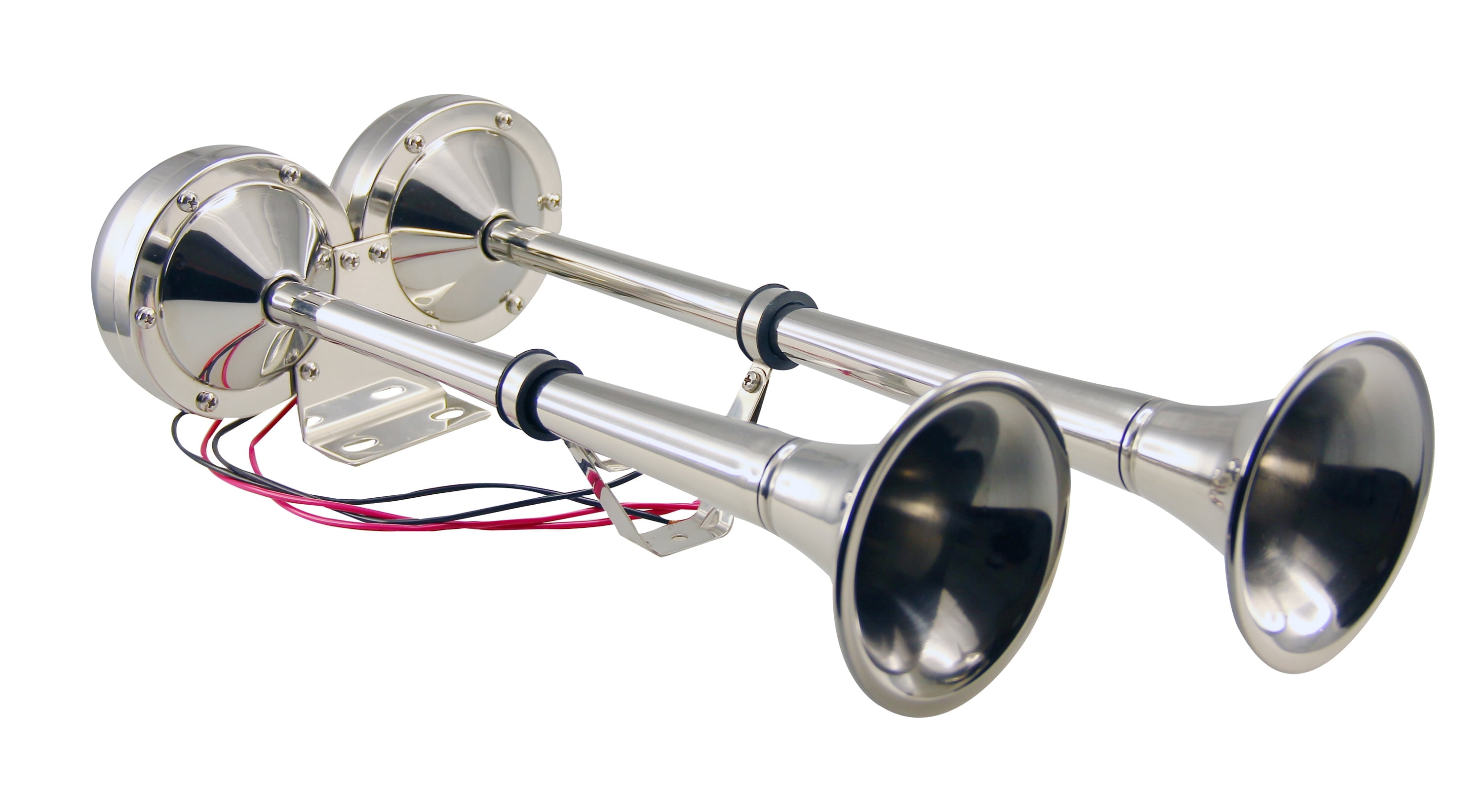 Pactrade Marine Boat RV Car Stainless Steel Dual Trumpet Horn Complete Set 12V