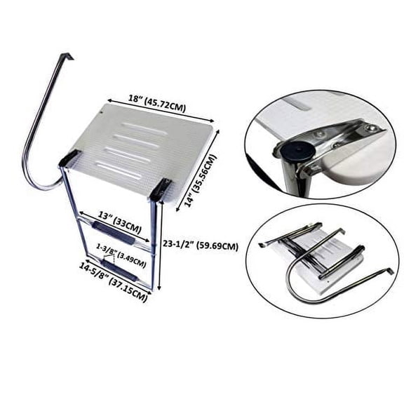 Pactrade Marine Boat Universal Swim Over Platform Mount Telescopic Ladder, 2 Step in/Outboard One Rail