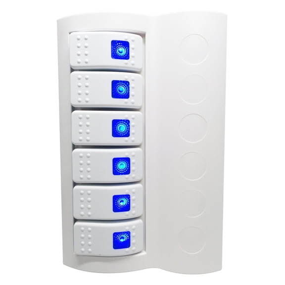 Pactrade Marine Boat Waterproof White Swich Panel Circuit Breaker 6 Gang Blue LED Rocker