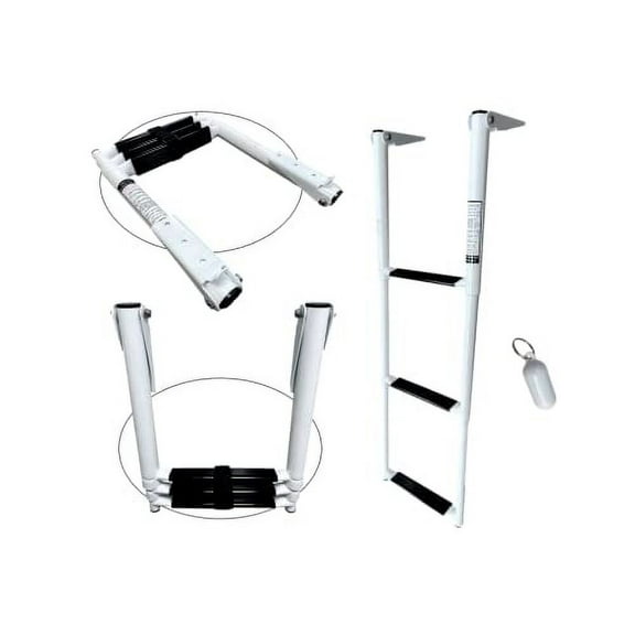 Pactrade Marine Boat White Teflon Telescopic Ladder Salt Water Corrosion & Scratch Proof Swim Step Over Platform Fold Compact Stowed White Keychain (3-Step)