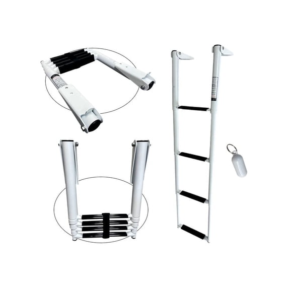 Pactrade Marine Boat White Teflon Telescopic Ladder Salt Water Corrosion & Scratch Proof Swim Step Over Platform Fold Compact Stowed White Keychain (4-Step)