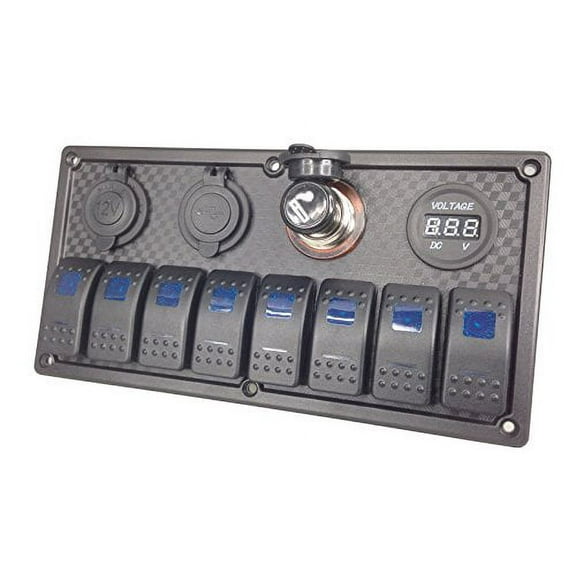 Pactrade Marine Car RV Boat Truck 8 Gang Blue LED Rocker Switch Plastic Panel