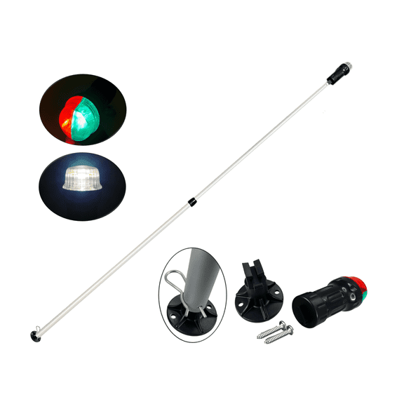 Pactrade Marine Combo Light and All-Round Light 1*0.5W LED*2/1NM Visibility 3*AAA Batteries Operated (NOT Included) IP67 Anodized Aluminum Tube (30"-52" Telescopic, Latch Base Mount)