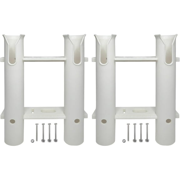 Pactrade Marine Fishing Rod Holder - Double-Tube Rack (2-Pack) - UV-Stabilized Wall Mount Storage System for Boat Garage Kayak, White