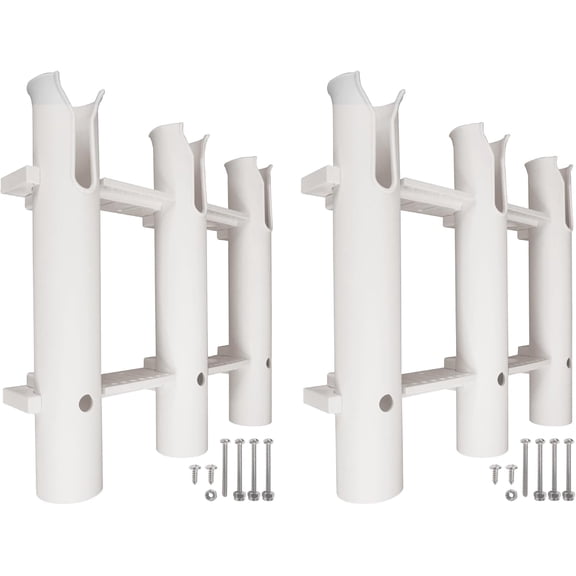 Pactrade Marine Fishing Rod Holder - Triple-Tube Rack (2-Pack) - UV-Stabilized Wall Mount Storage System for Boat Garage Kayak, White