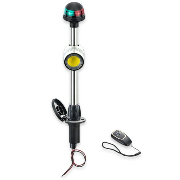 Pactrade Marine LED Bow Light with Integrated Work Light - 24-Inch Red and Green Boat Navigation Light with Built-in Remote Control Spotlight & Plug-in Base - Dual Function Navigation & Task Lighting