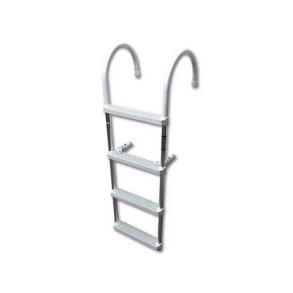 Pactrade Marine Marine Boat Aluminum White Polyethylene Swim Boarding 4 Step Ladder Hook 46"x15"