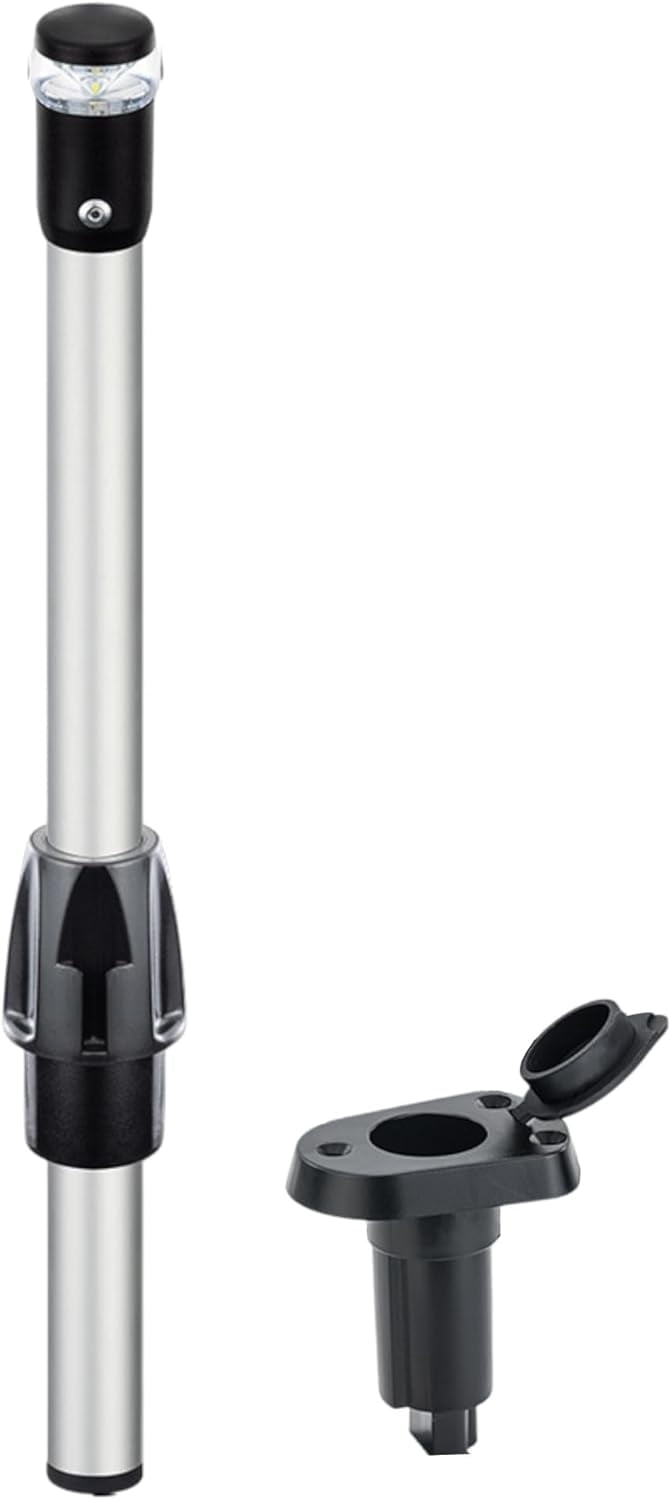 Pactrade Marine Navigation Lights for Boats LED - 12 Inch All-Round Stern Light (Angled Removable Base, Plug-in Mount) for Night Boating - 52-Lumen Pontoon, Kayak, Jon Boat Accessories (DC10-30V)