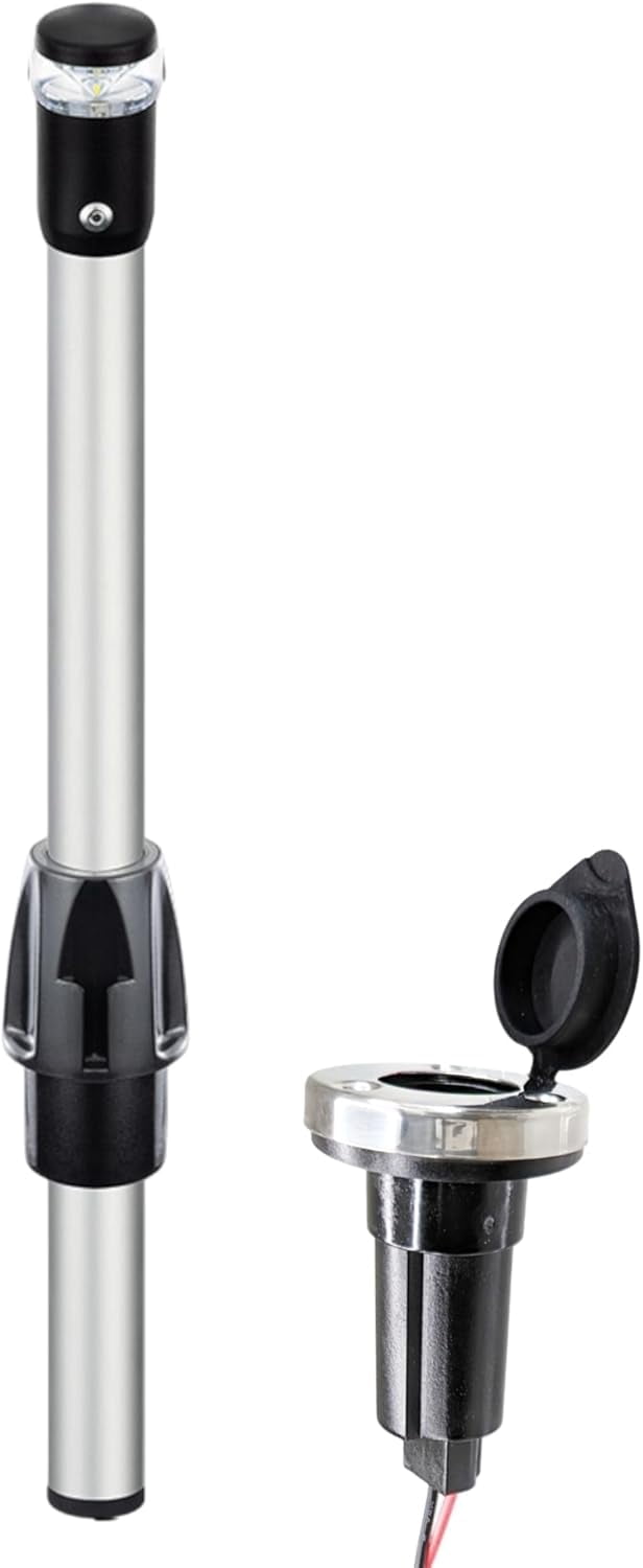 Pactrade Marine Navigation Lights for Boats LED - 12 Inch All-Round Stern Light (Flat Removable Base, Plug-in Mount) for Night Boating - 52-Lumen Pontoon, Kayak, Jon Boat Accessories (DC10-30V)