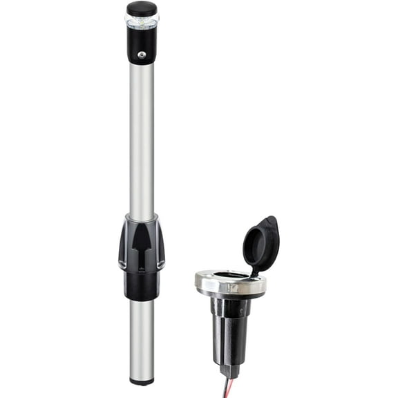 Pactrade Marine Navigation Lights for Boats LED - 12 Inch All-Round Stern Light (Flat Removable Base, Plug-in Mount) for Night Boating - 52-Lumen Pontoon, Kayak, Jon Boat Accessories (DC10-30V)