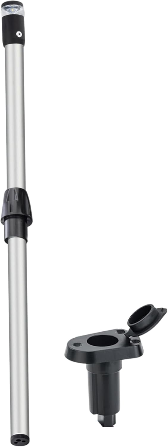 Pactrade Marine Navigation Lights for Boats LED - 24 Inch All-Round Stern Light (Angled Removable Base, Plug-in Mount) for Night Boating - 52-Lumen Pontoon, Kayak, Jon Boat Accessories (DC10-30V)