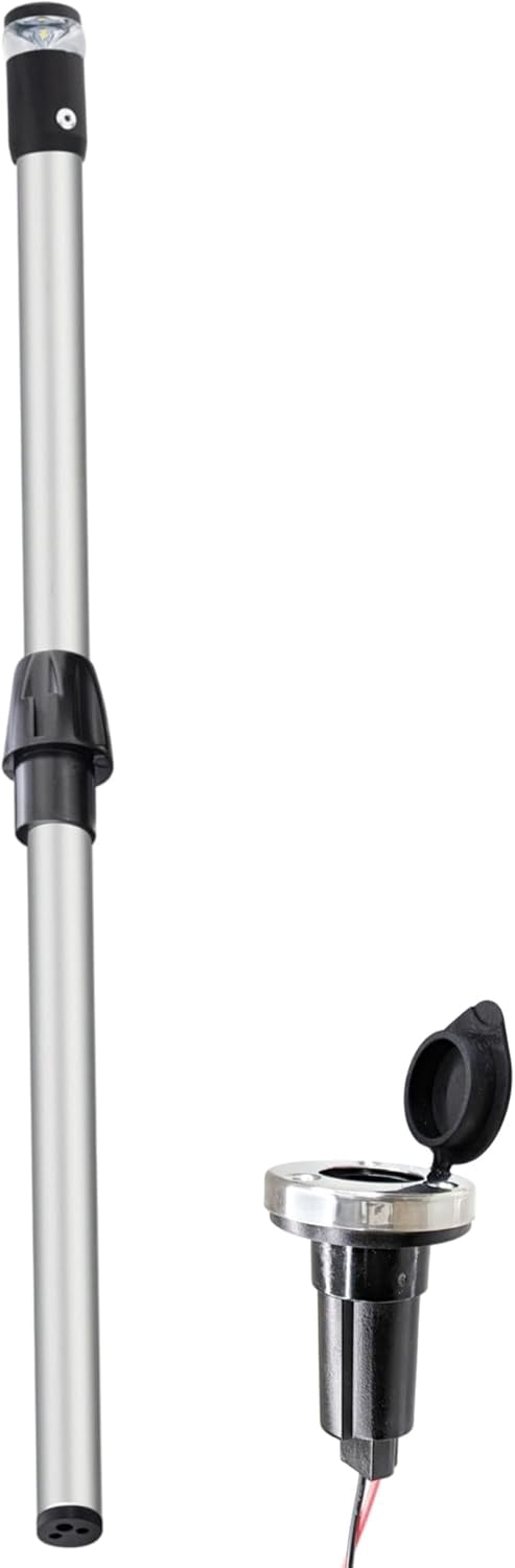 Pactrade Marine Navigation Lights for Boats LED - 24 Inch All-Round Stern Light (Flat Removable Base, Plug-in Mount) for Night Boating - 52-Lumen Pontoon, Kayak, Jon Boat Accessories (DC10-30V)