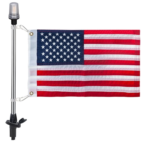 Pactrade Marine Navigation Lights for Boats LED - 24-Inch White LED Stern Light/LED Anchor Light with Removable Angled Base and American Flag 12x18 Inches (250 LM, 2 NM) | Boat Navigation Lights