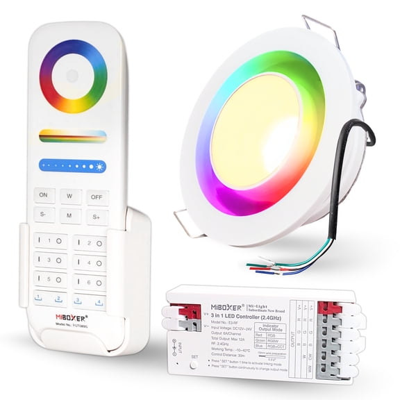 Pactrade Marine RGBW LED Recessed Downlight - 3-Inch Light+Remote Kit - Dual Function White Light & Color Changing Ring (5-Wire) - Dimmable Interior Boat Lights, Marine-RV Ready 12V