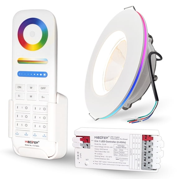 Pactrade Marine RGBW LED Recessed Downlight - 4-Inch Light+Remote Kit - Dual Function White Light & Color Changing Ring (5-Wire) - Dimmable Interior Boat Lights, Marine-RV Ready 12V