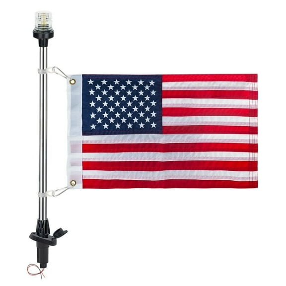 Pactrade Marine White LED Stern Light with Angled Base & US Flag, Model A-250 LM