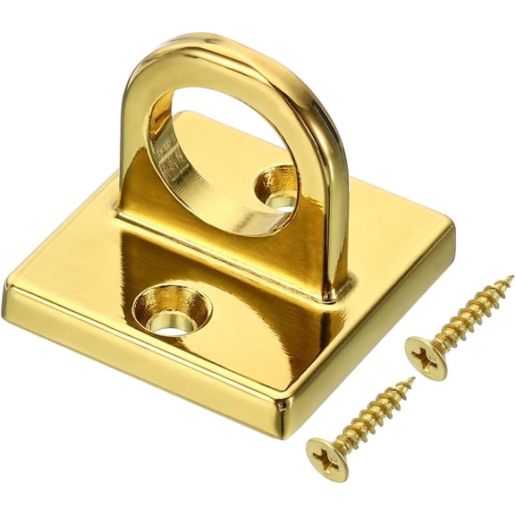 Pad Eye Plate U Hooks, Metal Ceiling Hook Wall Mount Loop with Screws Hardware Ring Hooks for Hanging Ropes in Queue Barrier, Bright Golden