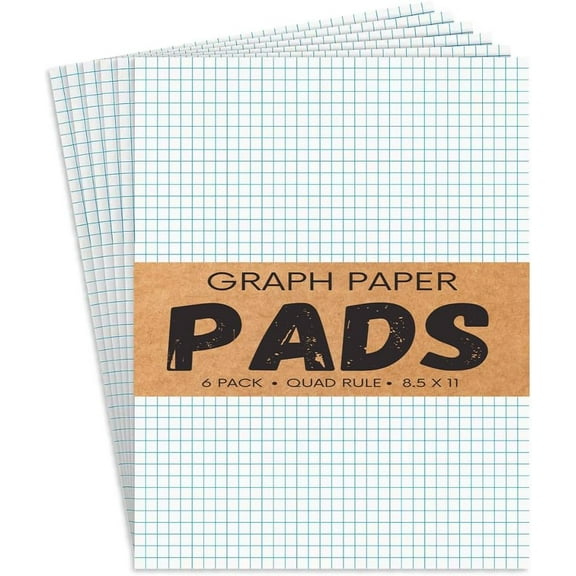 Pad, Graphing Paper, Loose Leaf, Pads 8.5 x 11, Quad Ruled, 50 Sheets/Pad, 6 Pack