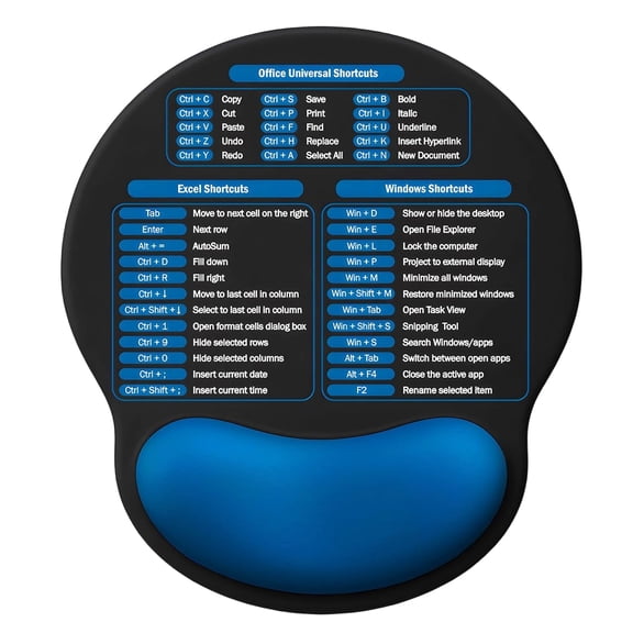 Hotkeys Shortcut Mat With Wrist Cushion And Offices Hotkeys Nonslip Base Mousepad For Long Hours Typing