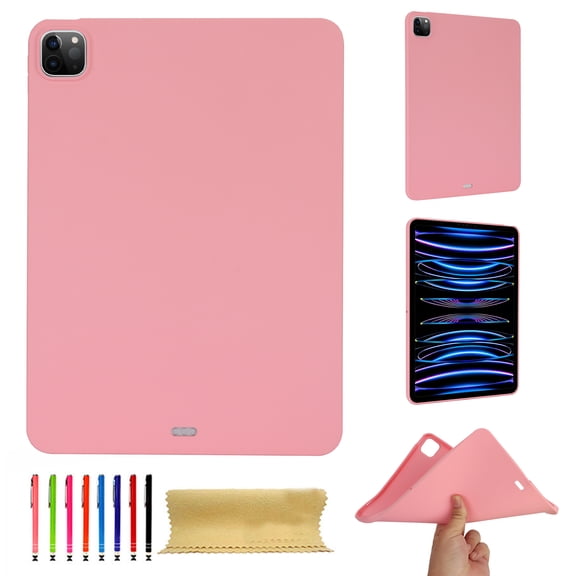 for Pad Pro 12.9 inch 2022/2021/2020/2018 Frosted Case, Slim Fit Lightweight Design Matte TPU Rubber Soft Skin Silicone Shockproof Protective Back Case Cover for iPad Pro 12.9 - Pink
