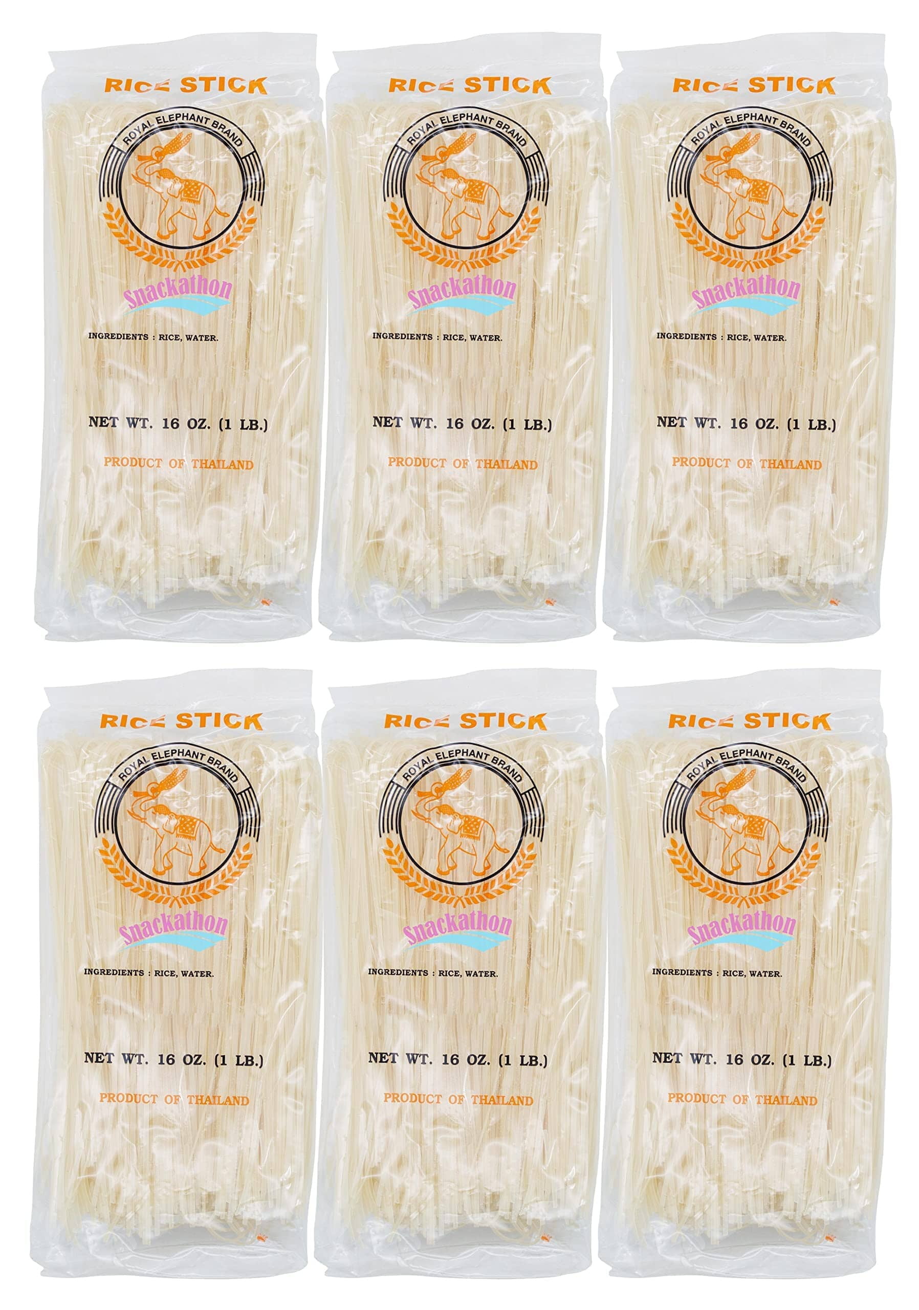 Snackathon Pad Thai Style Rice Stick Noodles, 1 mm Width, 16 oz (Pack of 6)