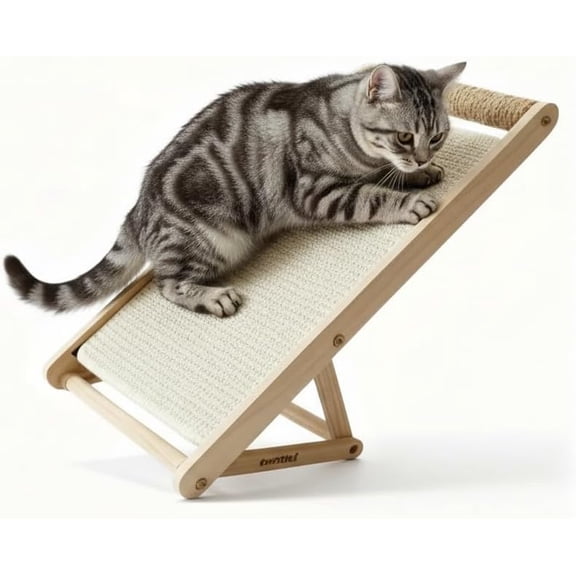 Pad with Sisal, Triangle Design, 2-Step No-Tool Assembly, 22" Wooden Ramp to Protect Furniture & Sofa, Incline Board for Indoor Cats (Beige)