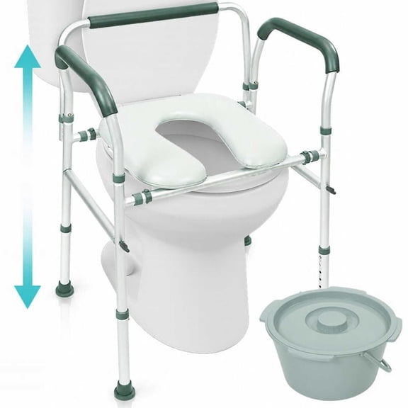 Vive 3-in-1 Padded Commode Chair, Cushion Seat, Removable Bucket, Safety Armrests Bedside Commode, Raised Toilet Seat for Elderly & Post-Surgery