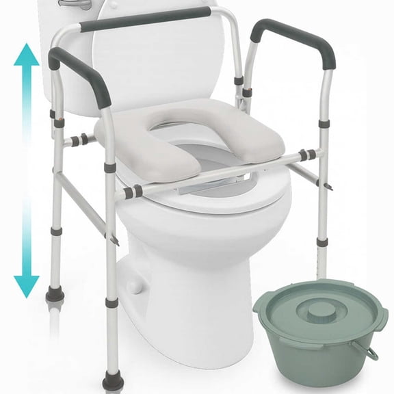 Vive 3-in-1 Padded Commode Chair, Cushion Seat, Removable Bucket, Safety Armrests Bedside Commode, Raised Toilet Seat for Elderly & Post-Surgery