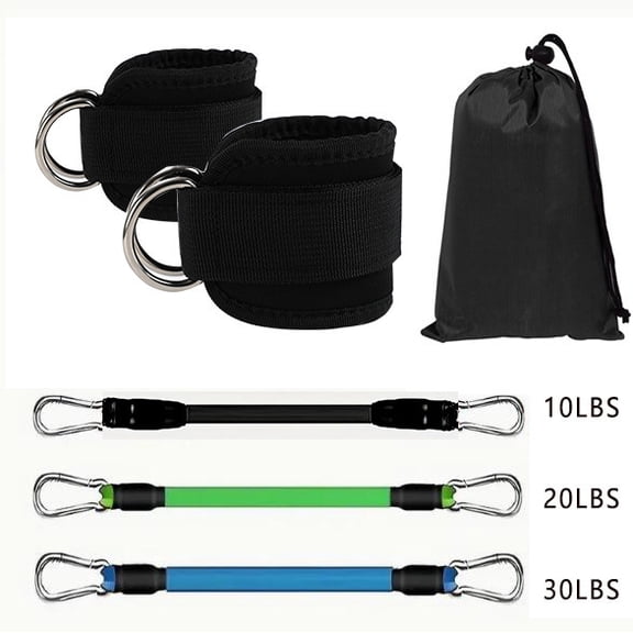 Padded Ankle Straps Cable Machine Training Kit With 3 Resistance Bands For Glute Leg Hip Fitness Workout Daily Gym Use, 1 Set