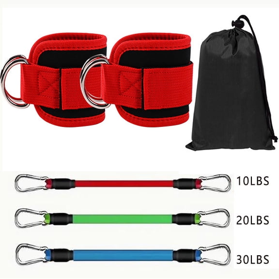 Padded Ankle Straps Cable Machine Training Kit With 3 Resistance Bands For Glute Leg Hip Fitness Workout Daily Gym Use, 1 Set