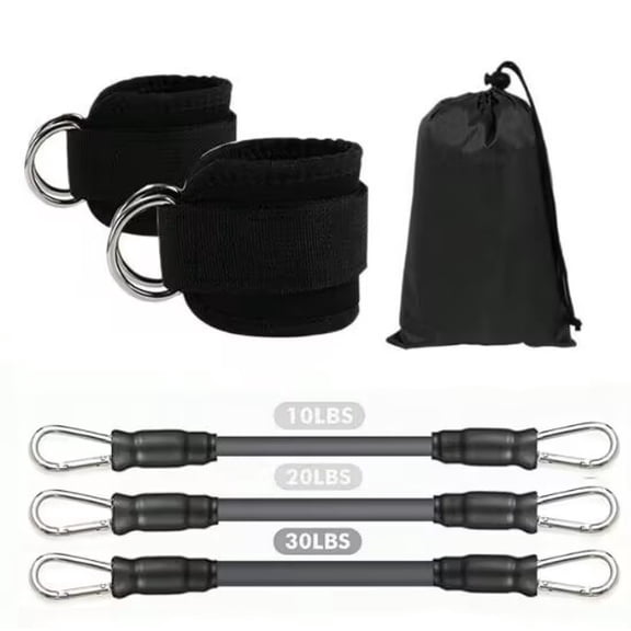 Padded Ankle Straps Cable Machine Training Kit With 3 Resistance Bands For Glute Leg Hip Fitness Workout Daily Gym Use, 1 Set
