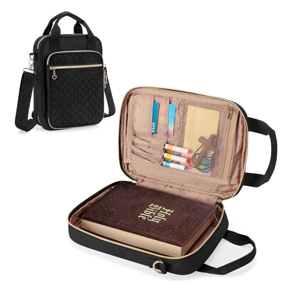 Padded Bible Book Bag with Adjustable Crossbody Strap, Multiple Pockets for Storage of Books, Tablet, Stationery, Perfect for Church, Travel, Gifts ,Black
