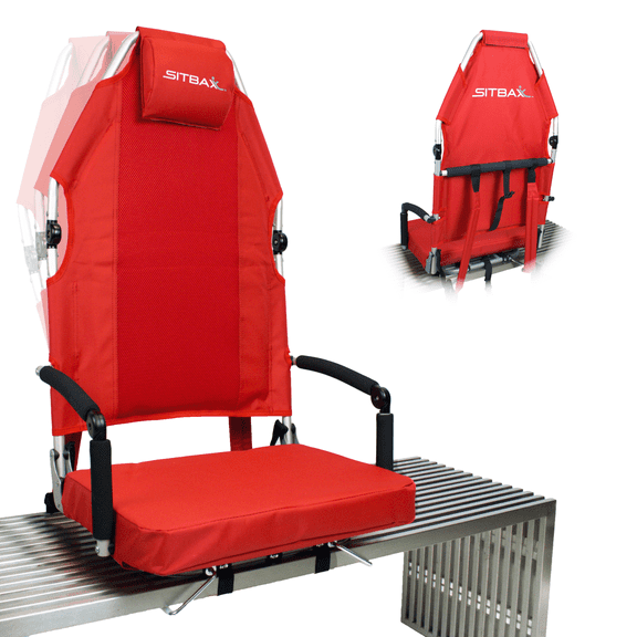 Padded Bleacher Seat-Reclining Stadium Chair with Back & Neck Support & Swivel- Patent Pending-Red