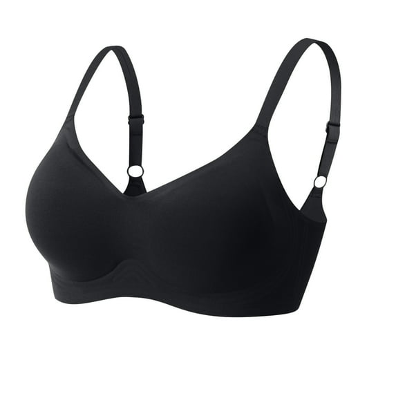 Padded Bra with Straps Women Woman Ladies Bra Without Underwire Plus Size Lingerie Underwire Nursing Bras V-Neck Push-up Bra Feature Hook and Eye Closure Full-Figure Bra Style Y-102 , Black S