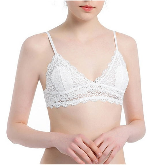 Padded Bra Women No Underwire Bra Thin Cup Comfortable Lace Underwear V-Neck Convertible Bra Feature Hook and Eye Closure Push-up Bra Style Y-489 , White L