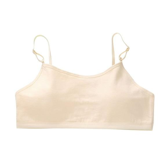Padded Bra for Girls Training Bras for Girls Adjustable Strap Seamless Sports Comfy Soft Tween Bras Padding Teen Sports Bras for Girls Beige 13Y