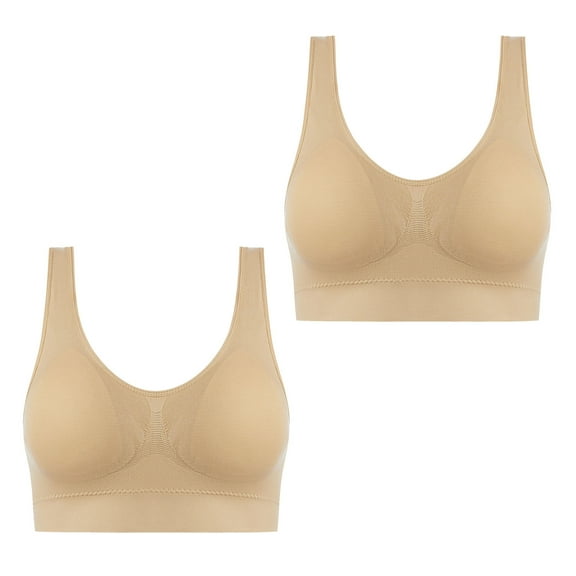 Padded Bralette Women Seamless Bra Feature V-Neck Wire-Free Bra Style W-1768 Beige L