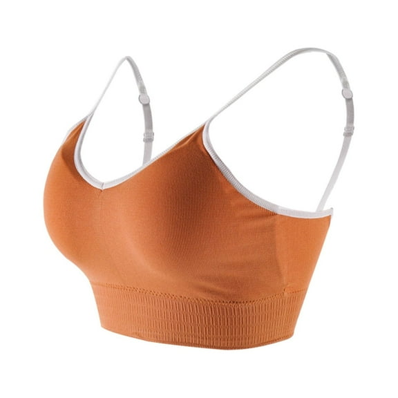 Padded Bras for Women Fashion Bra Solid Vest Camisole Breathable Push Up Tops Underwear V-Neck Pullover Bra Feature Hook and Eye Closure Strapless Bra Style Y-95 , Orange