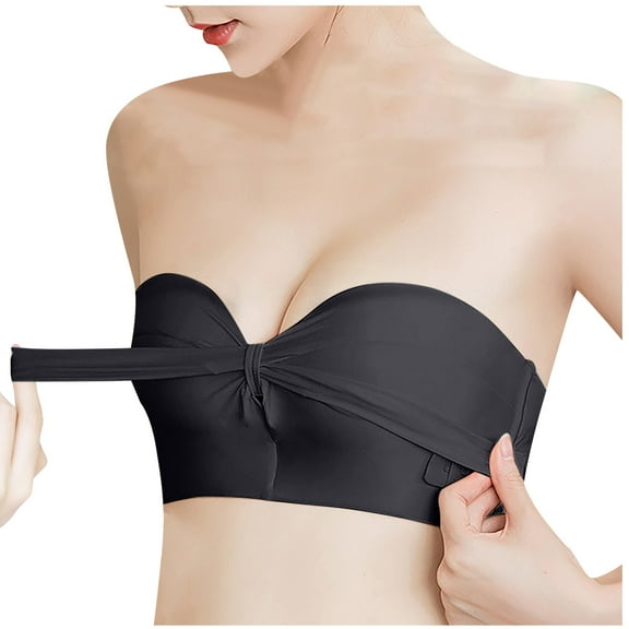 Padded Bras for Women Push Up Removable Shoulder Everyday Strapless Drawstring Bandeau Underwear Bras V-Neck Convertible Bra Feature Hook and Eye Closure Padded Bra Style Y-322 , Black 80A