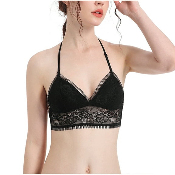 Padded Bras for Women No Underwire No Underwire Bra Thin Cup Comfortable Lace Underwear V-Neck Convertible Bra Feature Hook and Eye Closure Balconette Bra Style Y-490 , Black M